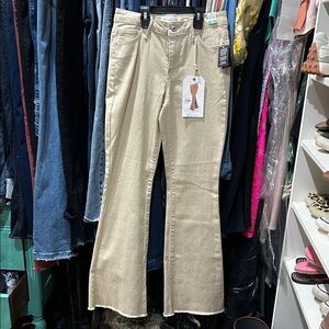Celebrity Pink Mid-Rise Flare Pants in Tan